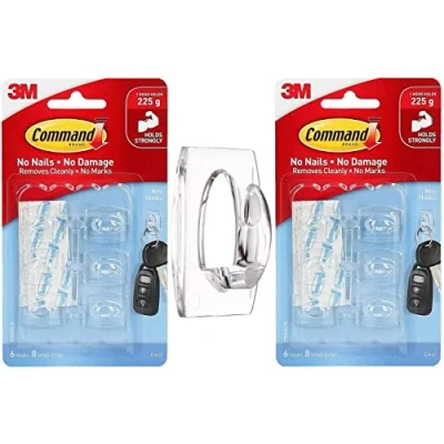 Image of UKDD® Command 17006CLR Mini Hooks and Small Adhesive Strips, Transparent Hanging Clips for Decorations Fairy Lights, Wall (2 Pack (12 Hooks))