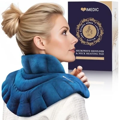 Image of iMedic Microwaveable Neck Warmer or Freezable Cold Therapy Wrap Microwave Heat Pad Shoulder and Pain Relief Wheat Bags Microwavable Blue