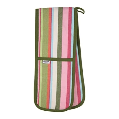 Image of Dexam Recycled Cotton Striped Double Oven Gloves Green