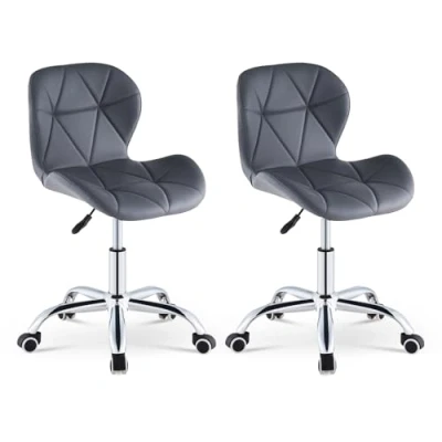 Image of CLIPOP 2PCS Office Swivel Chair Desk with Castor Wheels and Adjustable Height PU Leather Computer for Home Study Room Furniture (Grey, 2)