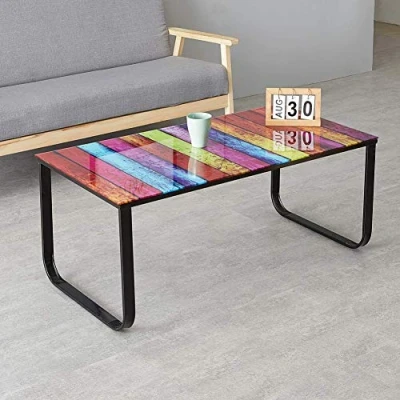 Image of CLIPOP Modern Coffee Table Side with 6mm Rainbow Tempered Glass Top and Metal Frame Living Room Furniture (Rainbow)