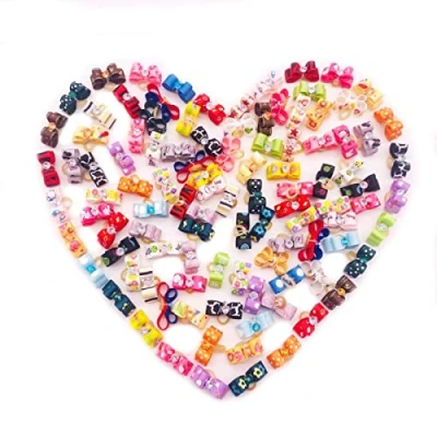 Image of BIPY 50Pcs Small Dog Hair Bows with Elastic Rubber Bands for Puppies Doggy Cats Kitten Valentine&#039;s Day Wedding Festival Pet Yorkie Alpaca Topknot Attachment Grooming Accessories Random Color