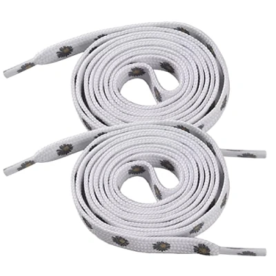 Image of BupiMufi Daisy Flower Shoelaces, Flat Laces, 120 x 140 cm, White and grey,