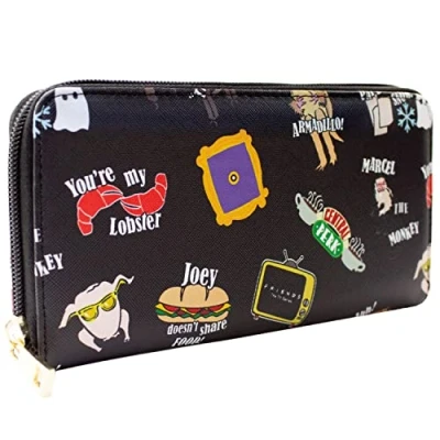Image of Friends The One with Phrases Pivot Armadillo Purse Clutch Coin Pocket &amp; Card Holder, Black