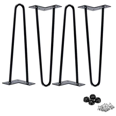 Image of 14 Hairpin Legs Black Steel 35CM Industrial Mid Century Modern Style, 2 Rod, 10MM, Pack of 4, Heavy Duty Metal Coffee Table Furniture Leg Feet DIY Project w/Protector &amp; Screws