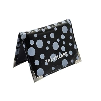 Image of AlezyB 1x Bus Pass Holder Dotted Black Travel Card, Credit Card and ID for Men Women Soft Leather, Cases &amp; Money Organisers