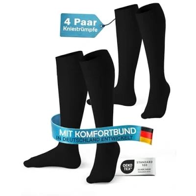 Image of MEDOLY Knee Socks for Men and Women (4 Pairs) with 80% Cotton, Comfort Waistband, Stockings Without Cutting Waistband Seam, 4 x Black, 47 50
