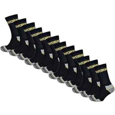Image of BLOOM BLENDS 12 Pairs Of Men&#039;s Boot Thermal Stack Hike Socks Anti Blister Padded Sole Work Solid pattern Sock Black (UK, Numeric, 6, 11, Regular, Standard, Black)