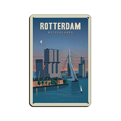 Image of AZOLID Vintage Signs Metal Rotterdam Netherlands Travel Tin Funny Bar Club Cave Home Kitchen Wall Decor Rustic Art Sign 30x20CM