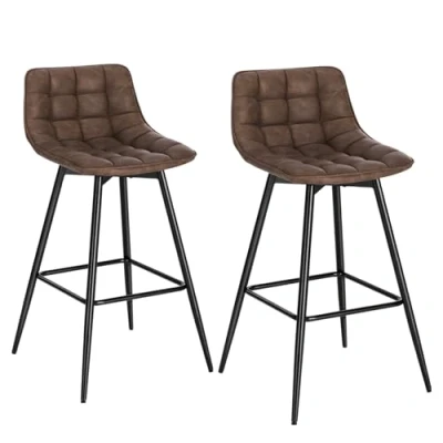 Image of WOLTU Bar Stools Set of 2 PCS Soft Faux Leather Seat Chairs Breakfast Counter Kitchen Metal Legs Barstools Dark Grey High with Backrests &amp; Footrests
