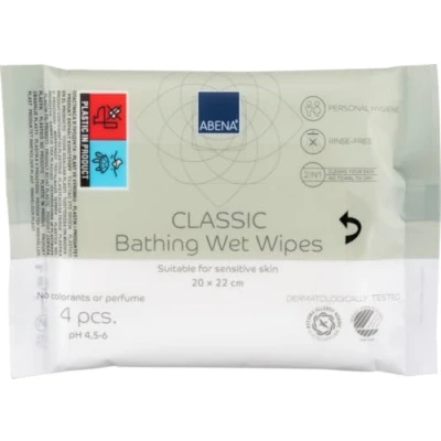 Image of ABENA Classic Bed Bath Wipes For Bathing, 20x22cm Pack Of 4 Intimate To Replace Traditional Bathing. Suitable Use As Elderly and Disability Aids No Shower Is Needed.