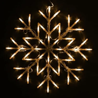 Image of Home Flair Snowflake 50 LED Lights Battery Powered Christmas Window Hanging Flash Bright Festive Decoration for Indoor Office (Warm White)