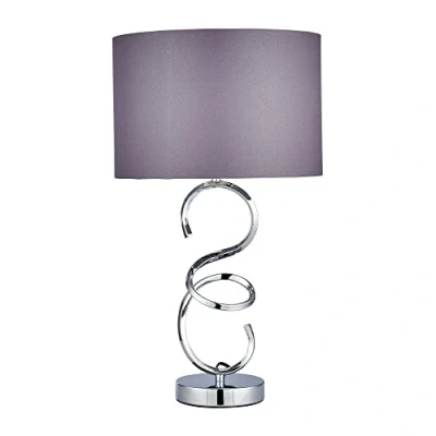 Image of LITECRAFT Cali Sculpted Chrome Touch Sensitive Twisted Table Lamp Base with Grey Drum Shade