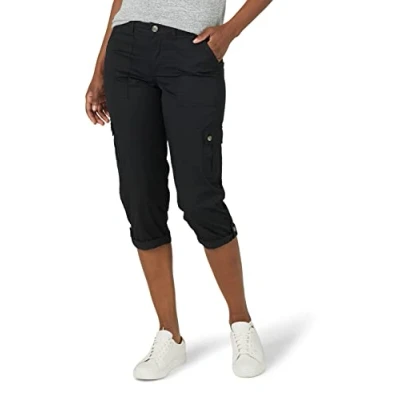 Image of Lee Women&#039;s Ultra Lux Comfort with Flex to go Cargo Capri Pant, Black, 16 US