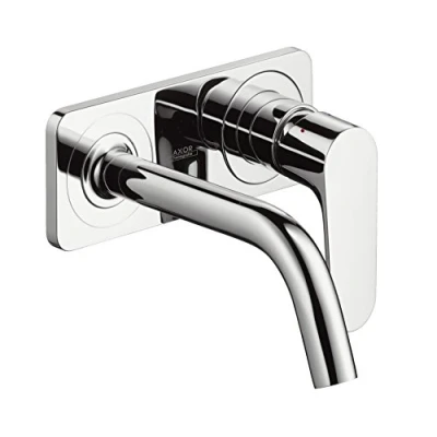Image of AXOR 34115000 Hansgrohe Citterio M Single Lever Basin Mixer Tap with Plate and Long Spout Wall Mounting, Colour: Chrome Bathroom washbasins, Auslauflänge 227mm