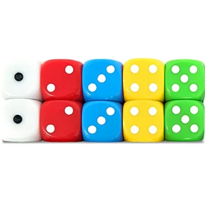 Image of Smith’s® 10 Pack of Eco Friendly Dice 16MM 6 Sided No Harmful Materials Rounded Edges for Smoother Rolling 5 Beautiful Custom Colours