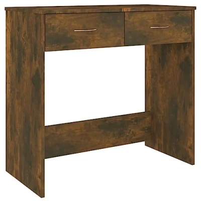 Image of vidaXL Compact Desk in Smoked Oak Finished Engineered Wood Modern, Space Saving Study with Storage Drawers for Office or Home Use