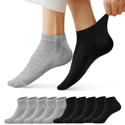 Image of FALARY Trainer Ankle Socks for Men Women 10 Pairs Sport Low short Grey Black 6 8
