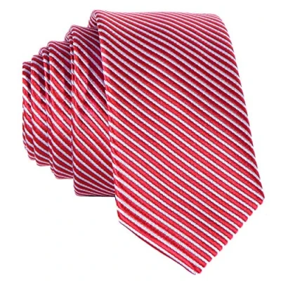 Image of DonDon Men&#039;s narrow slim Tie handmade Stripes White Red