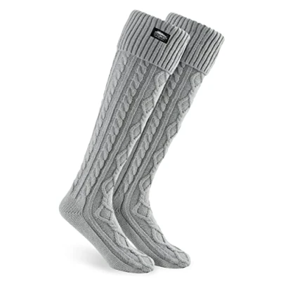 Image of CityComfort Women Slipper Socks Knee High Cable Knit Cosy Over The UK Size 4 8 Gifts for Her (Grey)