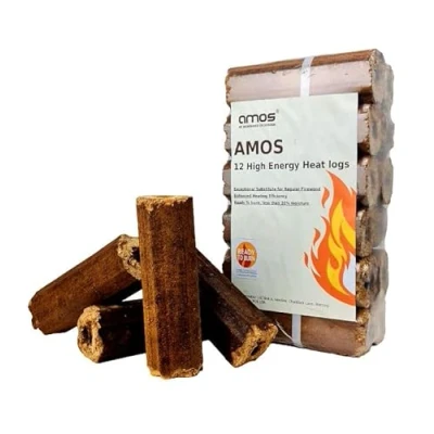 Image of AMOS Ultra Dry High Energy Heat Logs Eco Friendly Low Smoke Minimal Ash Sustainable Recycled Wood Fuel for Open Fires Burners Chimeneas 12