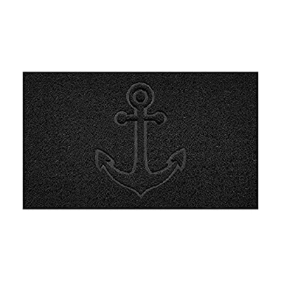 Image of Nicoman Embossed Spaghetti Door Mat Dirt Trapper Jet Washable Doormat 70x43cm (Black, ANCHOR Shape) Use on Carpet ONLY
