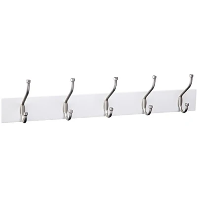Image of Amazon Basics Rectangular Wall Mounted Coat Rack 5 Hook Standard, White, Lot of 1