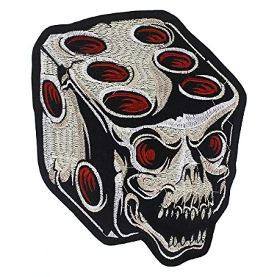 Image of EMDOMO Punk Rock Dice Skull Embroidery Patches Iron on Sticker Applique Badge for Biker Jacket 1 piece