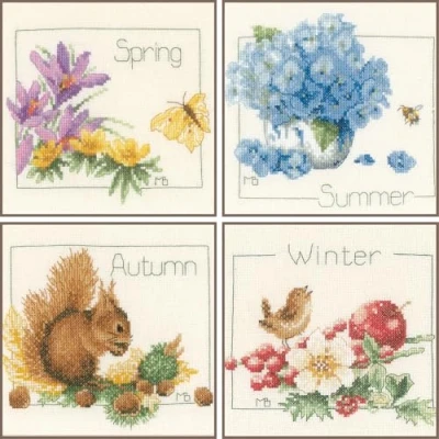 Image of Lanarte Counted Cross Stitch Kit: 4 Seasons: Set of 4, Cotton, NA, 18 x 16cm