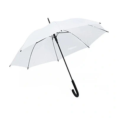 Image of eBuyGB Automatic Windproof Long Umbrella with Black Rubber Crook Handle Walking Rain Stick Umbrella, Strong White 41.5 Inch / 105cm Span 87cm Length