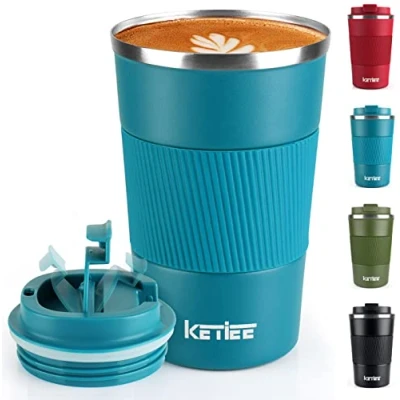 Image of KETIEE Travel Mugs, 380ml Insulated Coffee Cup with Leakproof Lid,Reusable Cups Cup,Coffee Mug,Double Walled Mug,Stainless Steel thermaol Mug for Hot Cold Drinks,Blue