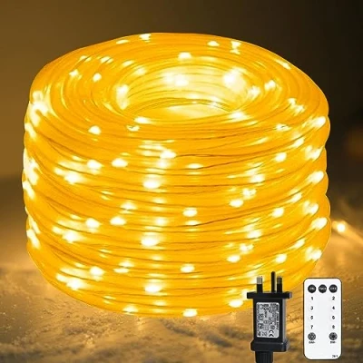 Image of LiyuanQ Fairy Lights Plug in, 20M/66FT 200 LED Rope Outdoor, 8 Modes Tube String Remote Christmas Decoration for Indoor Outdoor Bedroom Party Garden Tree Warm