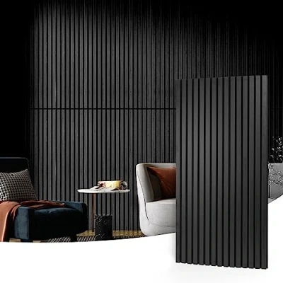 Image of Art3d Acoustic Panels for Wall and Ceiling 2 Wooden Slats Sound Absorbent 3D Panel with Wood Finish Black Covering 1.44㎡