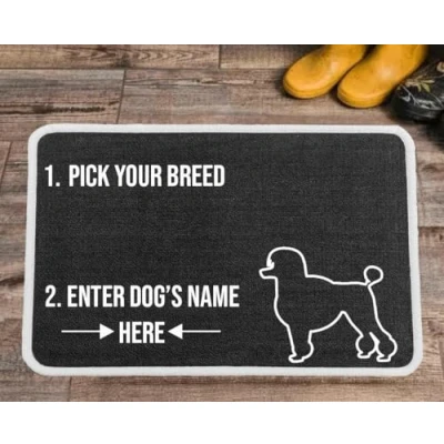 Image of Pet REBELLION Extra Large Personalised Absorbent Machine Washable Food Mat For Dogs Feeding Bowls Non Slip Reduces Movement Rounded Corners to Stay Flat (Poodle Charcoal)