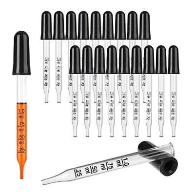 Image of Hyber&amp;Cara Glass Pipette Dropper 1ml Graduated for Liquid Medicine Essential Oil Laboratory, 20 Pack