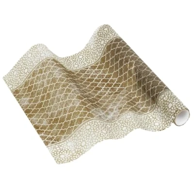 Image of Talking Tables Gold &amp; White Fabric Recyclable Table Runner Decorations for EID Celebration Parties Anniversary, Wedding 2m No Plastic