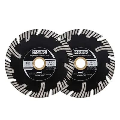 Image of DT DIATOOL Diamond Granite Saw Blade 4 1/2 Inch 2pcs Continuous Rim Turbo 7/8&quot; 5/8&quot; Arbor Cutting Disc for Angle Grinder Marble Artificial Stone Concrete Masonry