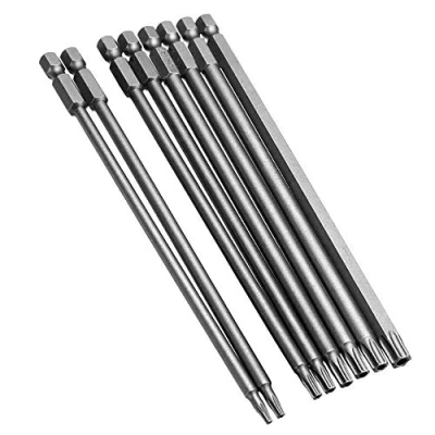 Image of Mesee 8 Pieces Long Torx Head Screwdriver Bit Set, 1/4 Inch Hex Shank T8 T40 Security Magnetic Star Screw Set Drill Accessory Tool, 150mm Length
