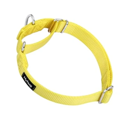 Image of Hyhug Heavy Duty Nylon Anti Escape Martingale Dog Collar for Large Medium Small Boy and Girl Dogs Walking Training Daily Use. (Medium, Illuminating Yellow)