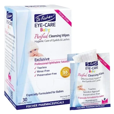 Image of Dr. Fischer Sterile Eyelid Wipes Hayfever Allergy Relief. Blepharitis Treatment, Dry Eyes and Red Wipes. Moisture enriched to Effectively Clean Moisturize