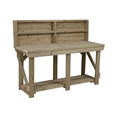 Image of Workbench With Back Panel Indoor/Outdoor Pressure Treated Heavy Duty Handmade Garage Workshop Work Table (10ft)