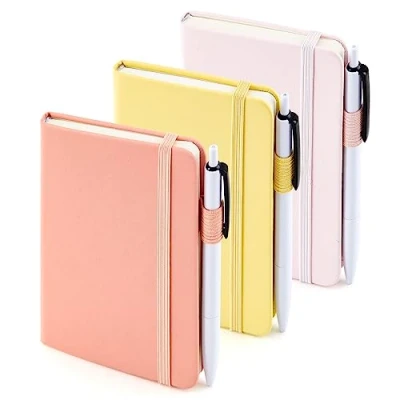 Image of feela 3 Pack A6 Pocket Notebooks, Hardback Lined Small Notebooks with Dividers and Black Pens, Classic Ruled Mini Notepads Journal Bulk, for Office School Writing Plan Memos, 9 X 14cm, Pastel Colours