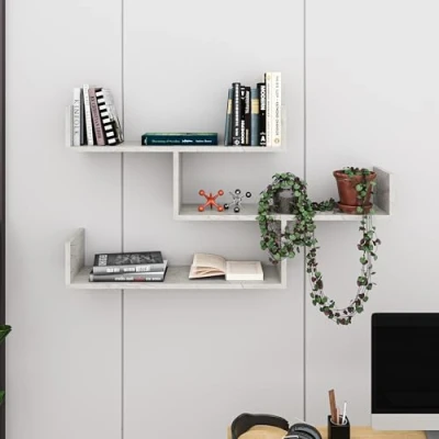 Image of HOCUS PICUS Tibet 3 Tier Wall Shelf, Modern Design, Piece Floating Many Colour Options, Easy to Assemble, Living Room Office Storage 119x 66.5x22cm (Gold Marble Effect)