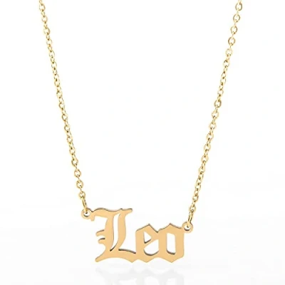 Image of Minegreet Old English Zodiac Necklace for Women, Horoscope Birth Star Sign Letter Astrology Constellation Birthday Gift (Leo Gold)