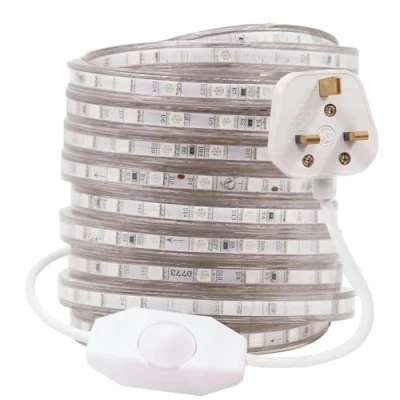 Image of GQL 5m Dimmable LED Strip Mains Powered, Green SMD 5050 60leds/m IP65 Waterproof Commercial Rope Light with UK Plug, DIY Indoor Outside Decor Ribbon Lighting