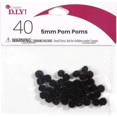 Image of Pom Poms 5mm 40/Pkg Black