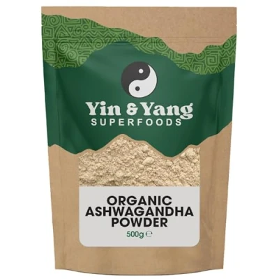 Image of Organic Ashwagandha Powder 500g, by Yin &amp; Yang Superfoods. 100% Pure and Raw Premium Quality. Vegan, Gluten Free Palm Oil Free.