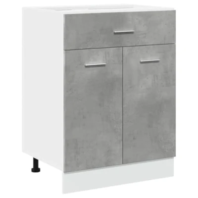 Image of vidaXL Drawer Bottom Cabinet Engineered Wood, Concrete Grey 60x46x81.5 cm Kitchen Storage with &amp; Compartments