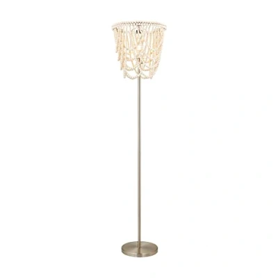 Image of Litecraft Pilli Floor Lamp Base With Wooden Beaded Shade Satin Nickel