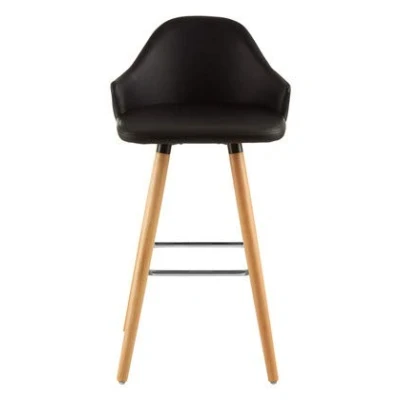 Image of Premier Housewares Bar Stool, Counter Height Stools For Kitchen, Wood &amp; Leather, w48 x d46 h92cm Black